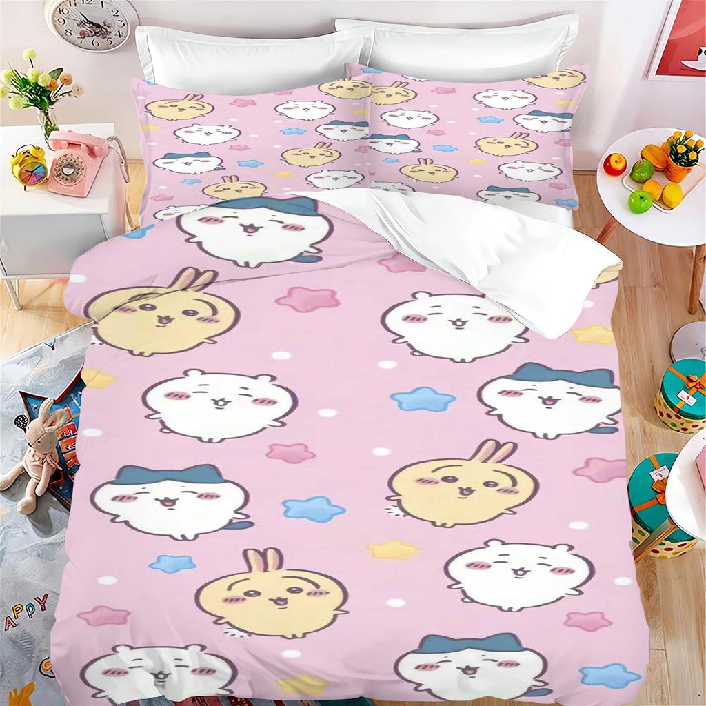Quilt Duvet Miniso-Collaboration Bedding Set Chiikawa Xiaoba Giy Usachi Children'S 3-Piece Badroom Children Birthday Gifts