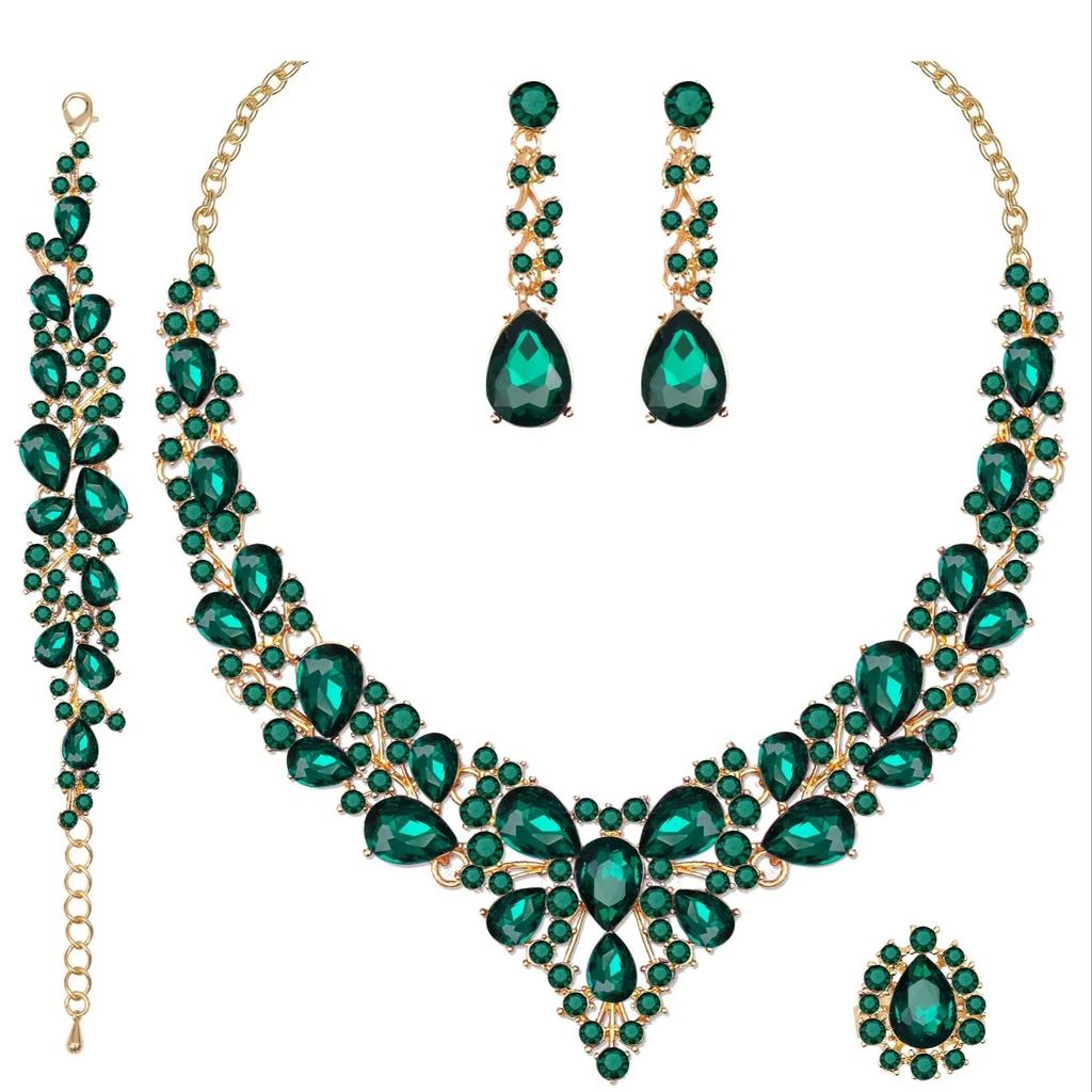 Set Colier Cercei Strass Cristal Mireasă Set Rochie Bal Banchet Doamne Set de Lux Patru Piese
