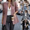 JPNTKY Γυναικεία Vintage Casual Μονόχρωμη με Εκτύπωση Φθινόπωρο Χειμώνας Μακρυμάνικα Μπουφάν & Παλτό με Λαιμό Πόλο