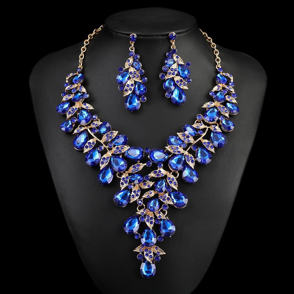 Exaggerated Rhinestone Necklace Earrings Set Women'S Dress Banquet Accessories