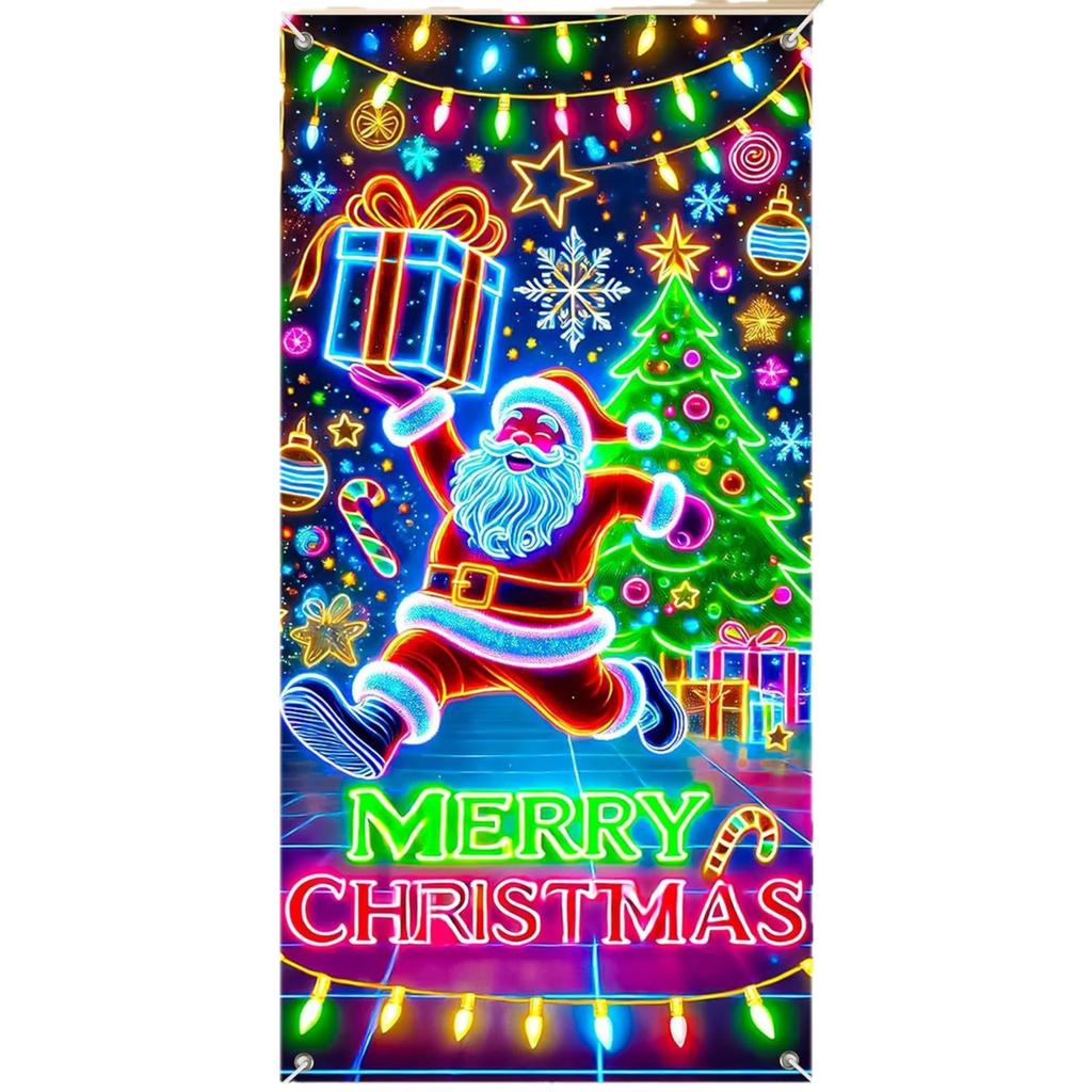 Christmas UV Fluorescent Door Banner/cover Background/holiday Party Decoration/Christmas Decorative Hanging Cloth