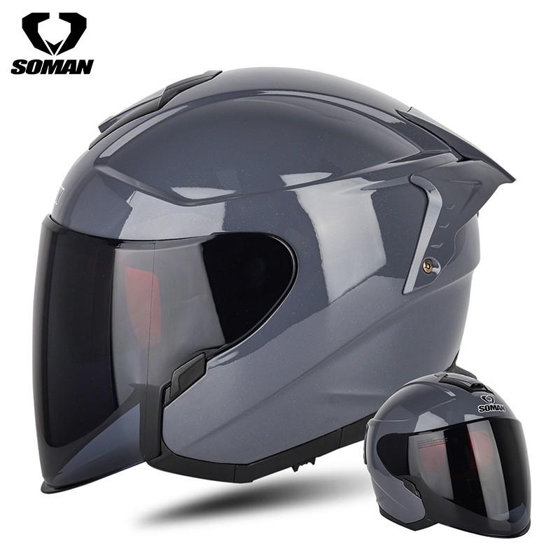 SOMAN SM523 Flip-Up Motorcycle Helmet Men Women Dual Lens Half All Season ABS Safety Certified