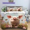 Pig and Flowers Pattern Bedding Home Decoration Birthday Gift (1 * Duvet Cover + 2 * Pillowcase, Without Core)