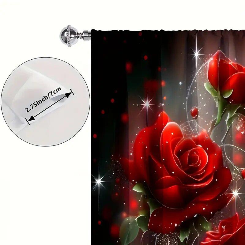 Romantyczne Zasłony z Nadrukiem Róż Pokrowiec na Karnisz Dekoracja Sypialni Salonu Dom Boże Narodzenie Wykonane z Poliestru Dekoracja Pomieszczenia