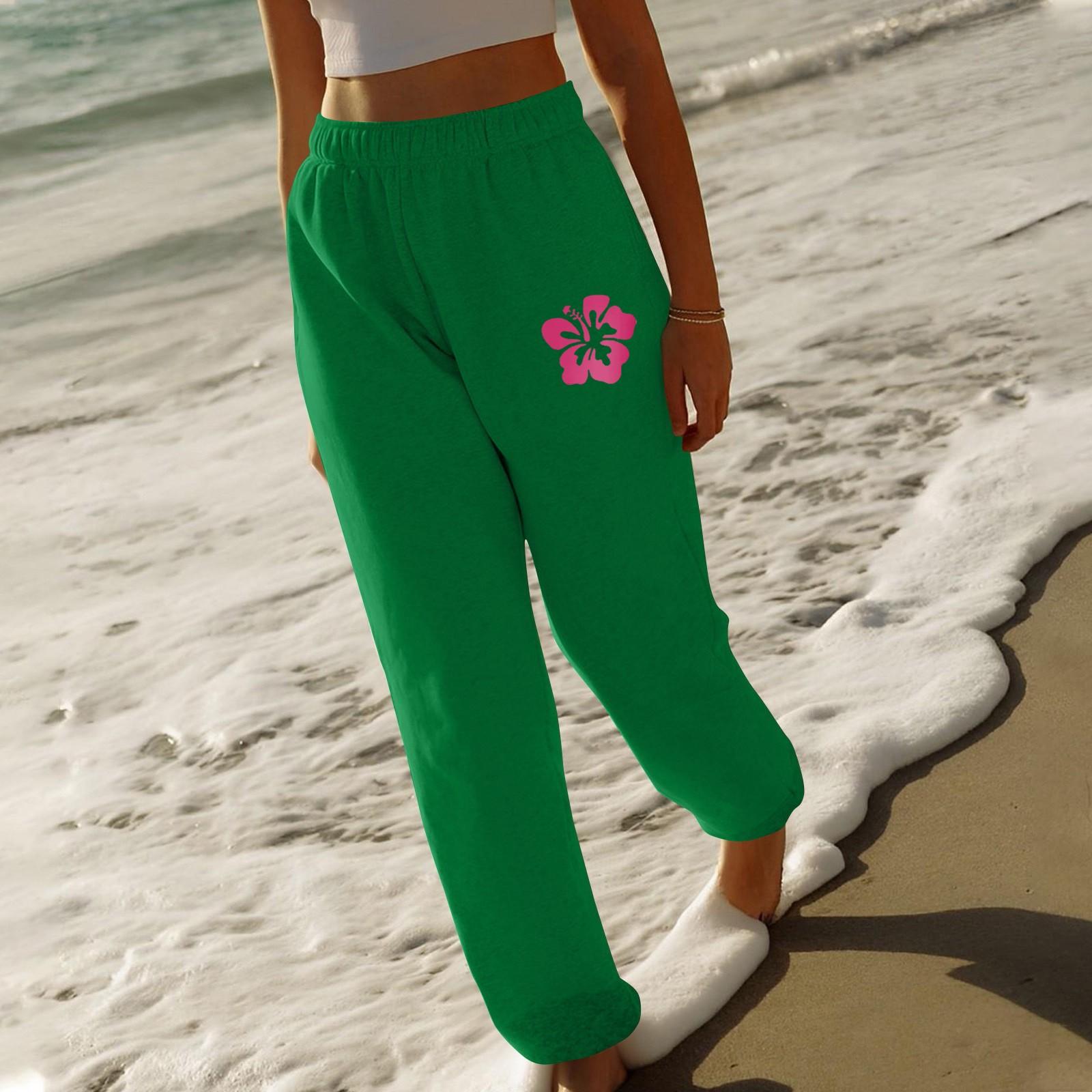 

Женские спортивные брюки свободного покроя с эластичным поясом, однотонные принтованные брюки XXXL зелёный