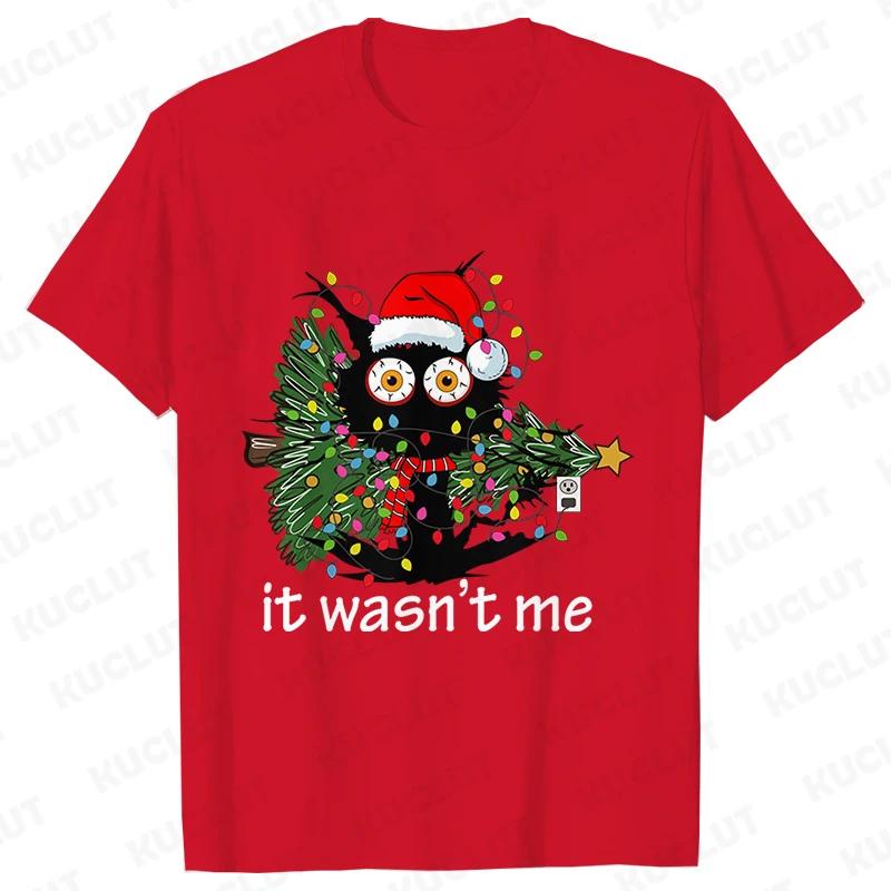 

It Wasn s Me Christmas Cat Female Clothing Christmas Tree Casual Fashion Aesthetic Short Sleeve TShirts Cartoon Women T-Shirts S