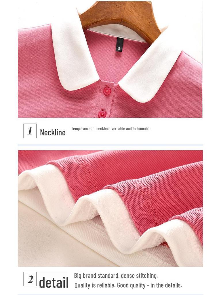 Spring/Summer 2026 Korean Style Women's Slim Fit Cotton T-shirt with Double Layer Sleeves