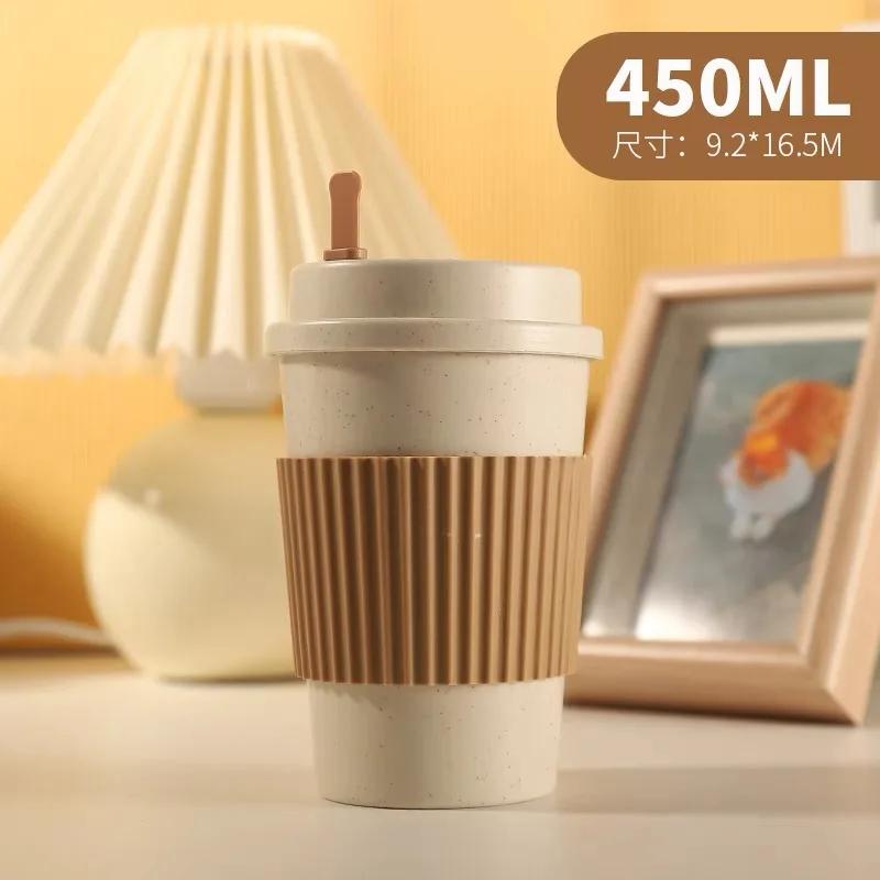 450ml šálky na kávu s víčky Pšeničná sláma Opakovaně použitelný přenosný šálek na kávu Lze mýt v myčce na kávu Hrnek na kávu Cestovní šálky na čaj