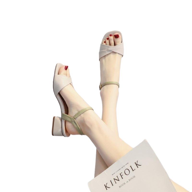 

Женские сандалии на блочном каблуке для офисной работы с открытым носком на толстом среднем каблуке женская обувь зеленая кожа 40 зелёный