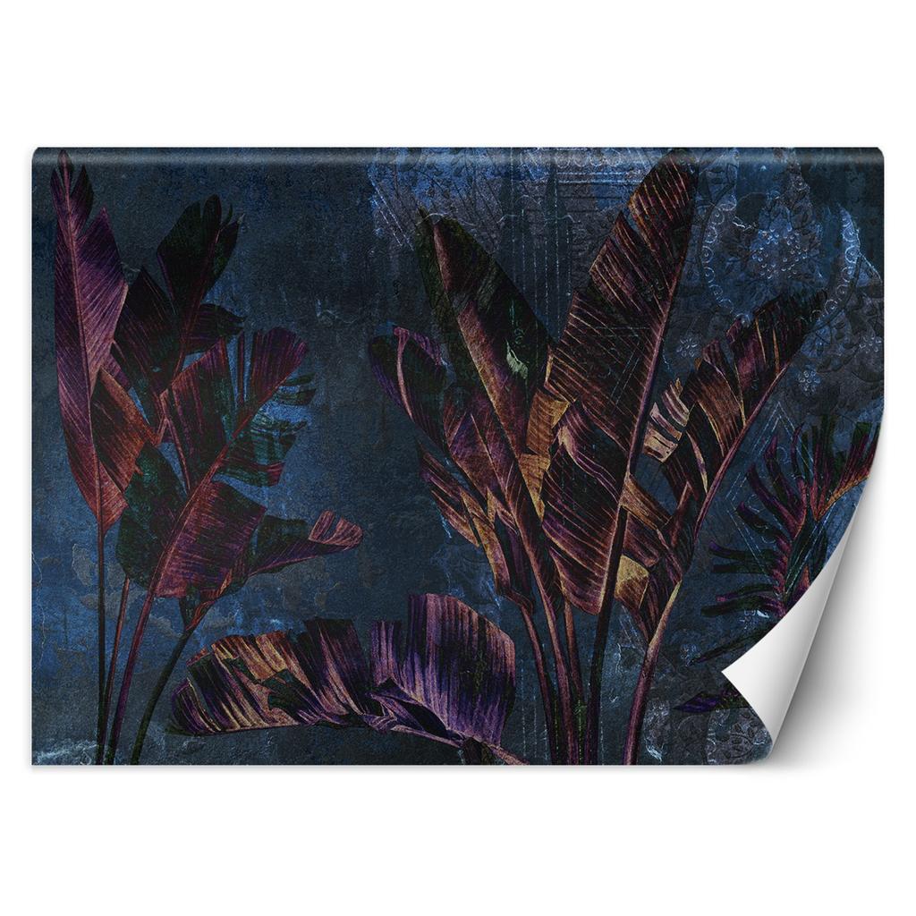 Wallpaper Banana Leaves Violet Blue