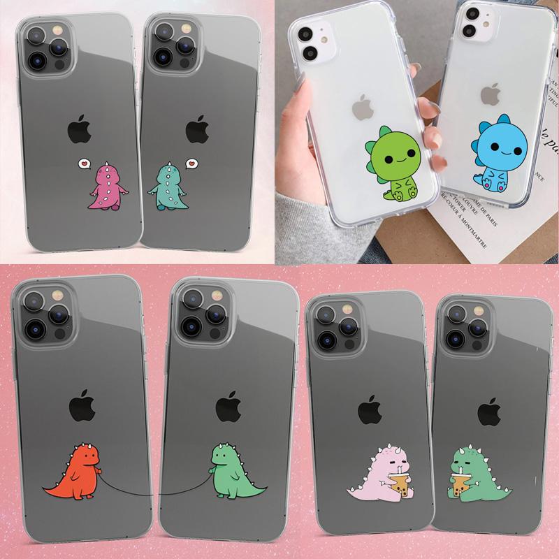 Cute Dino Clear Phone Case for iPhone 13 12 11 14 15 Pro Max Case Mini XR XS Max 7 8 Plus SE Case Silicone Tpu Dinosaur Cover
