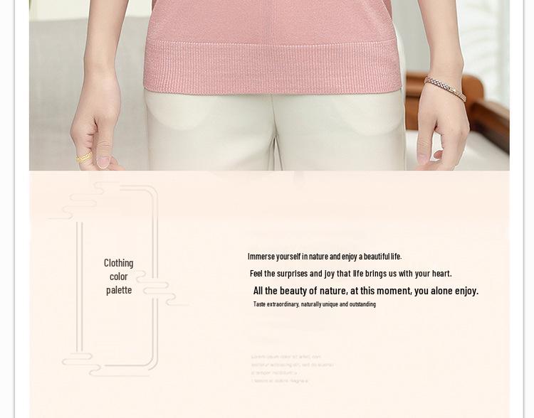 Stylish Ice Silk Knit Half-Sleeve T-shirt for Middle-Aged and Elderly Women