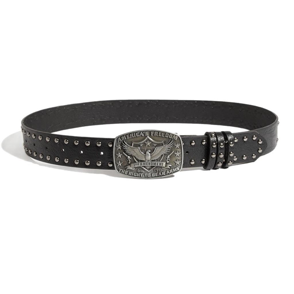 Leather Rivet Decor Punk Belt With Alloy Buckle And Eagle Pattern Casual For