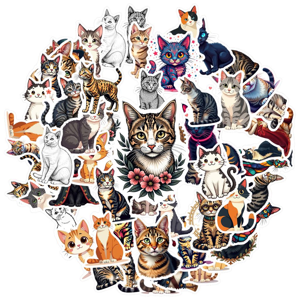 35-70pcs Lifelike Cat Stickers Cute Meow Style Graffiti Waterproof Decoration Diy Luggage Computer Phone Skateboard Sticker