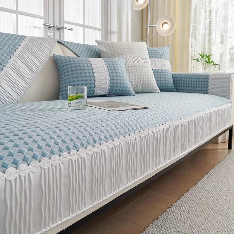 Summer Cool Ice Silk Sofa Cushion  New Cool Bean Non-Slip Seat Cushion Summer Straight Row Leather Sofa Cover