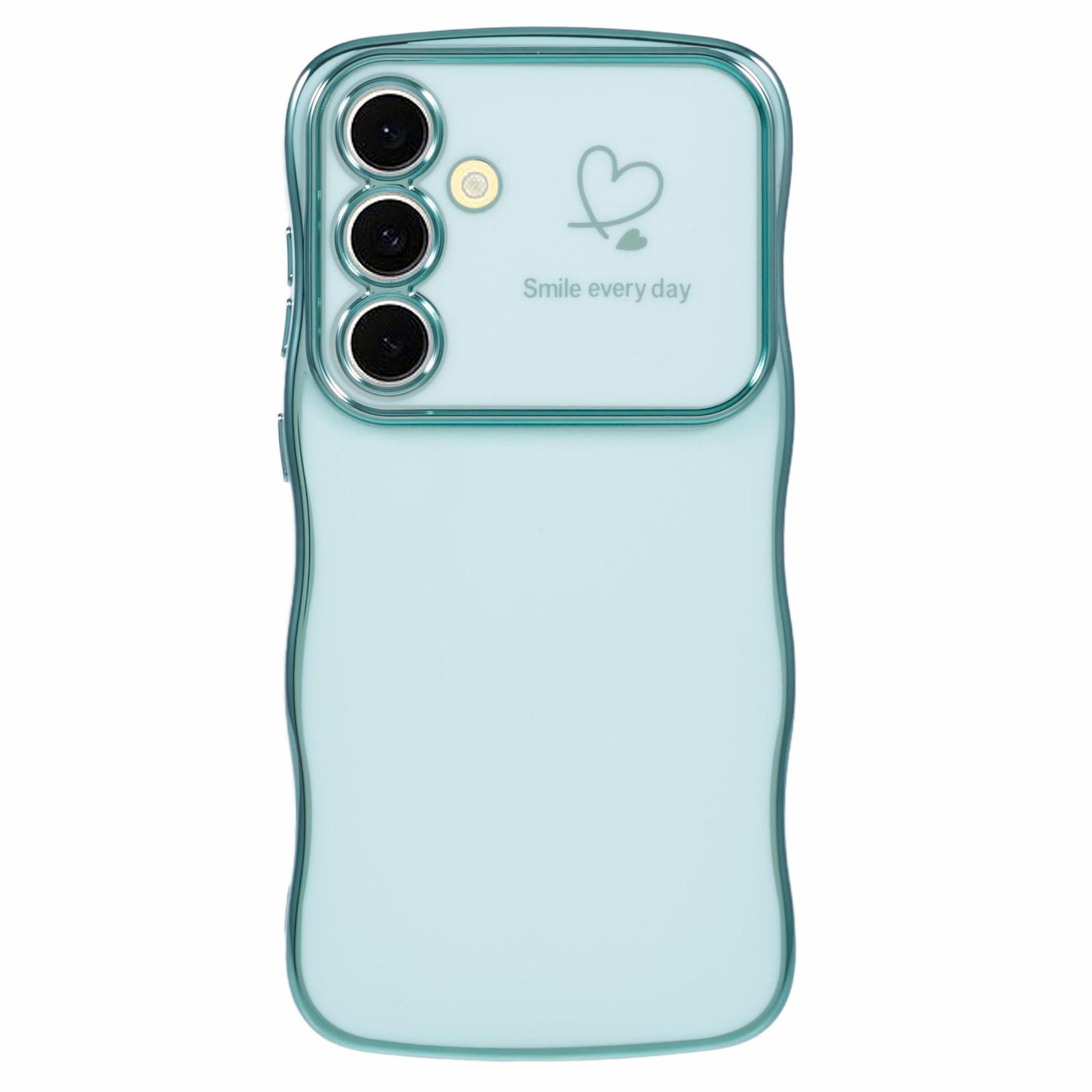 

For Samsung Galaxy A34 5G Case Love Hearts TPU Phone Cover Curly Wave Frame Large Window Green