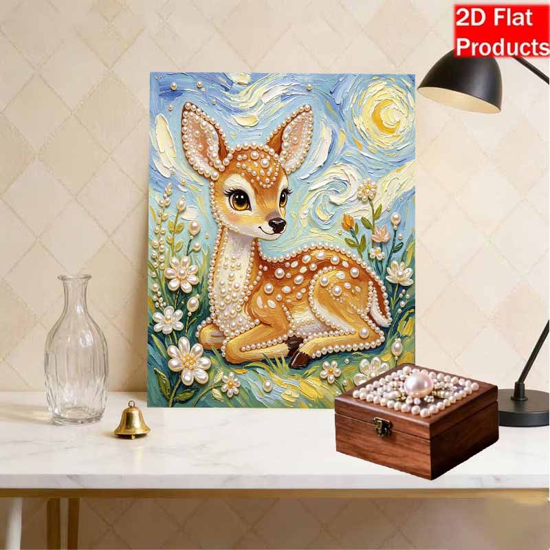 Frameless Pearl Painting Kit Cute Deer Pattern DIY 3D Bead Art Canvas Relaxing Handmade Craft for Adults Home Decor