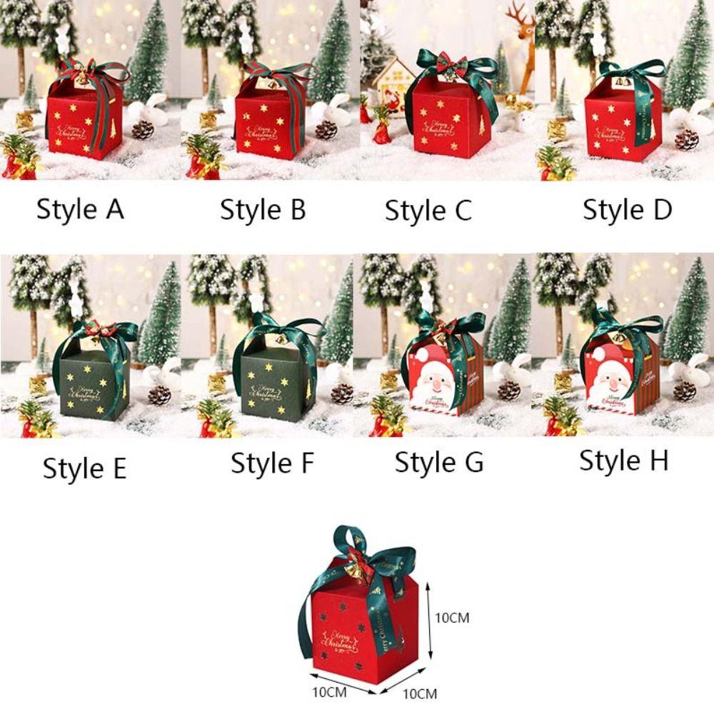 6PCS Square Christmas Candy Box with Bell and Ribbon Chocolate Box Christmas Gift Packing Box  Kids