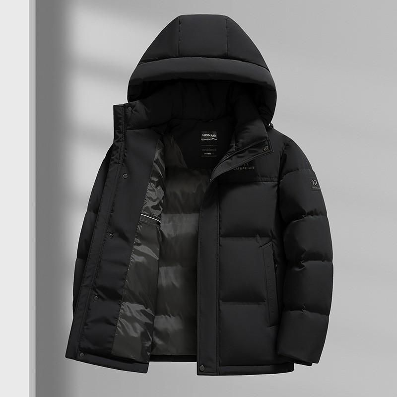 Mens Thickened Hooded Down Jacket Winter Short Warm Coat Adults 85-90% White Duck 550 Fill Power