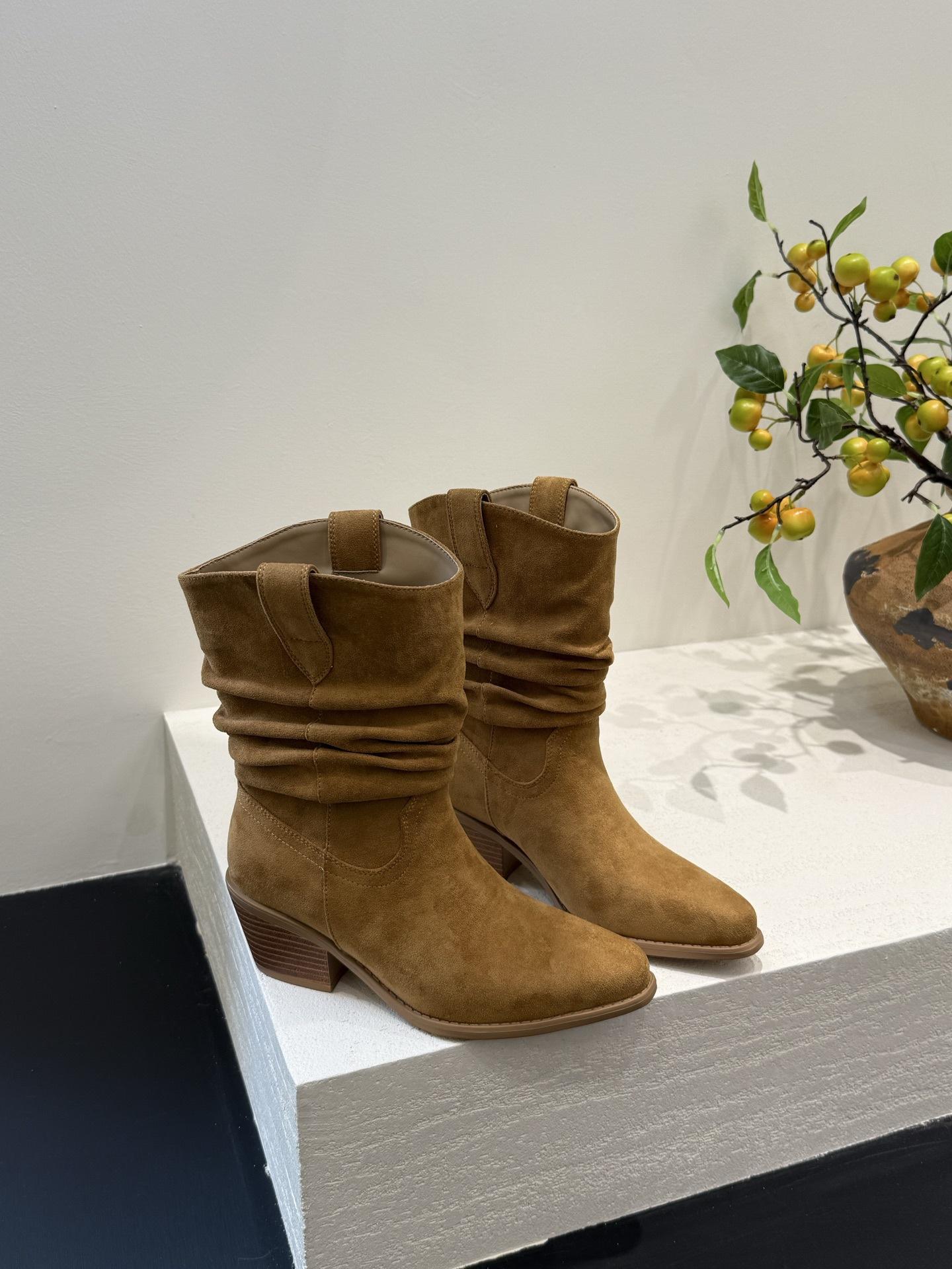 

2025 новые туфли Zhao Ruth в стиле легкой роскоши~ ковбойские сапоги на толстом каблуке, слегка полированные, модные сапоги в стиле ретро, тонкие и толстые 35