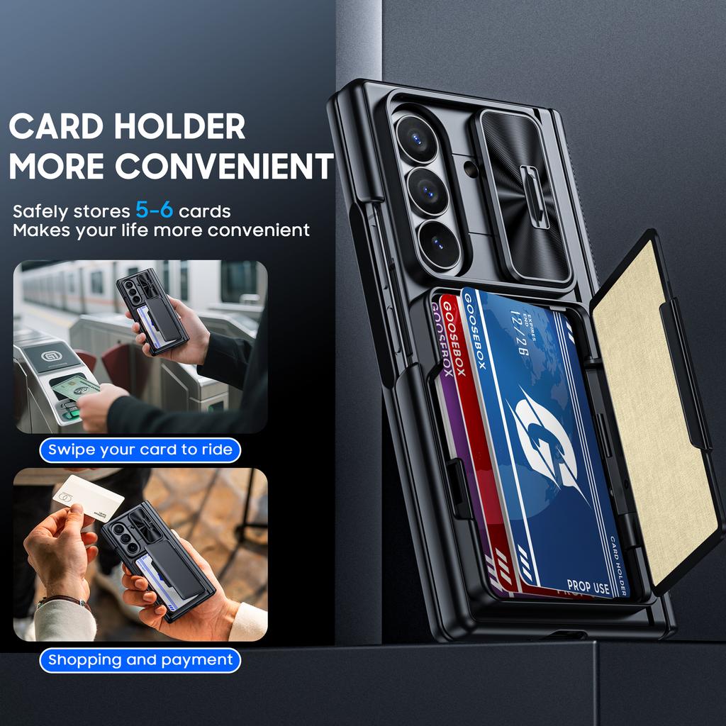 Samsung Galaxy Z Fold 7 Case with RFID Blocking Card Holder Hinge Protection and Built-in Screen Protector-Black