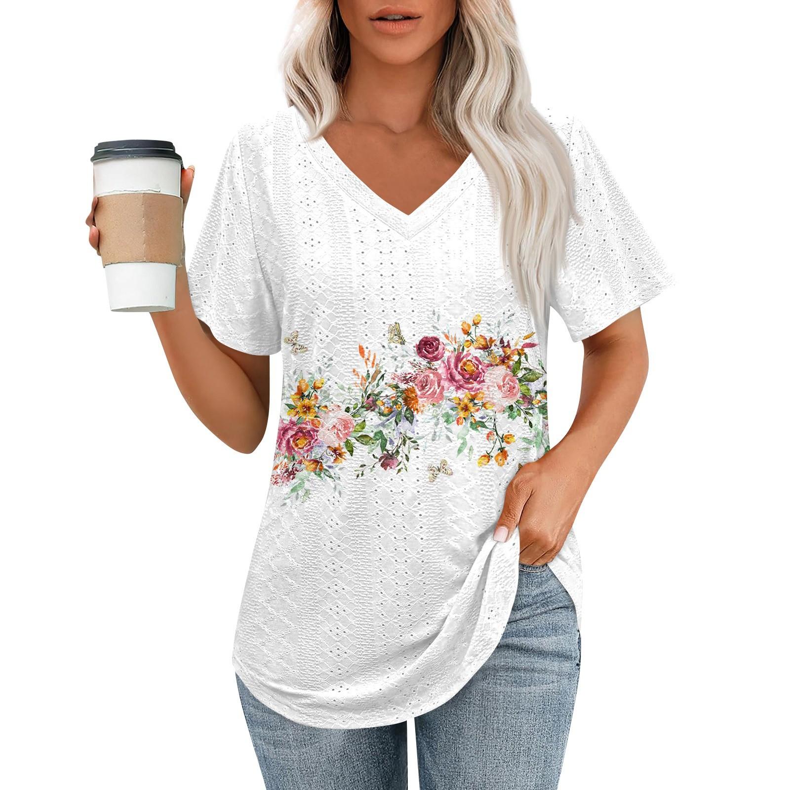 

Женские футболки с V-образным вырезом и коротким рукавом, повседневные топы свободного кроя, базовые футболки с закругленным подолом XL белый