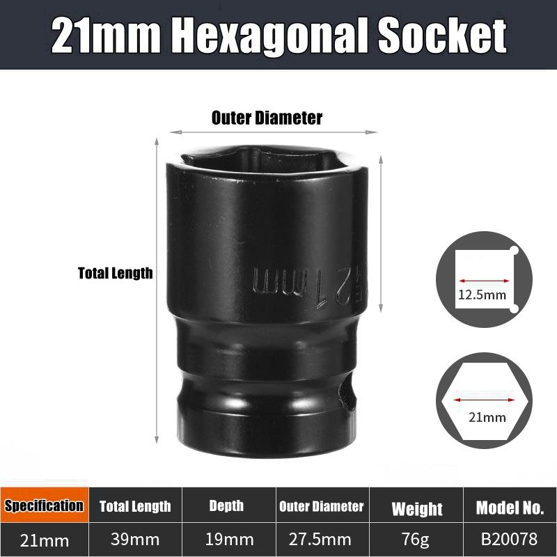 1/2" Drive Deep Impact Socket Set Drive Metric Wrench Black Socket Deep Impact Socket Pneumatic Wrench Head Tire Removal Tools