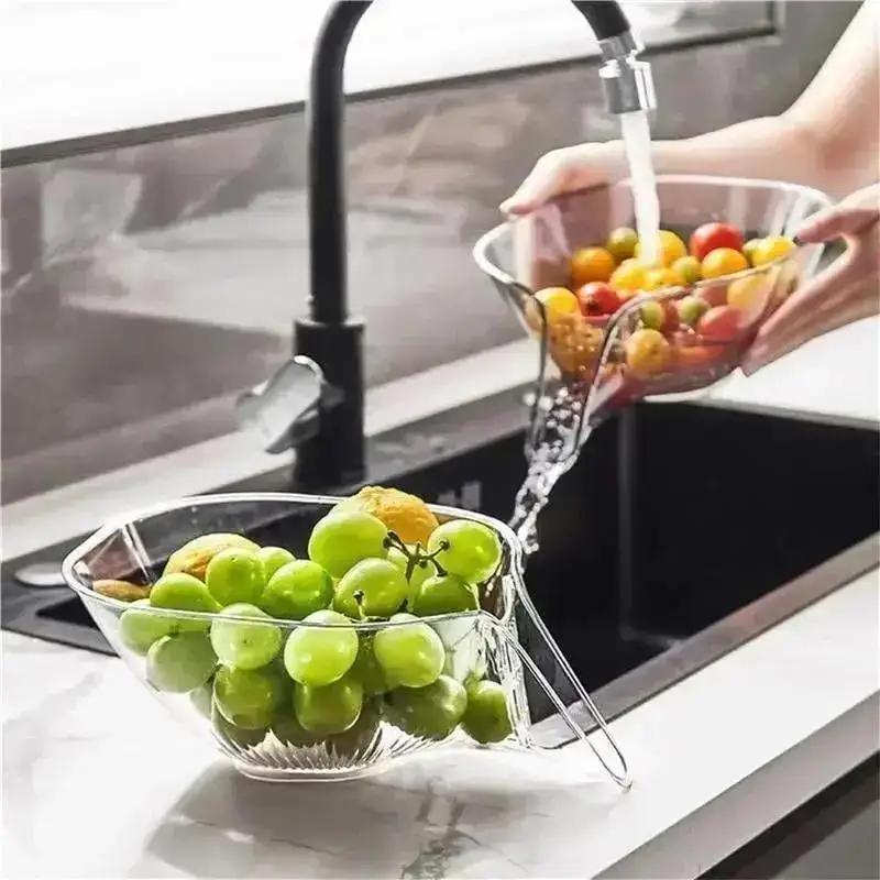 Clear Washing Drain Basket Multi-functional Vegetable Fruit Basin Bowl Household Kitchen Creative Washing Fruit Plate Gadget
