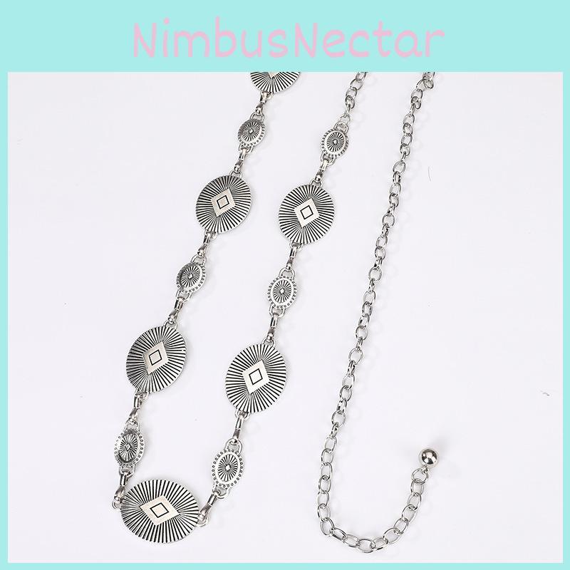 Silver Metal Waist Chain For Women With Retro Carved Buckle For Spring And Fall