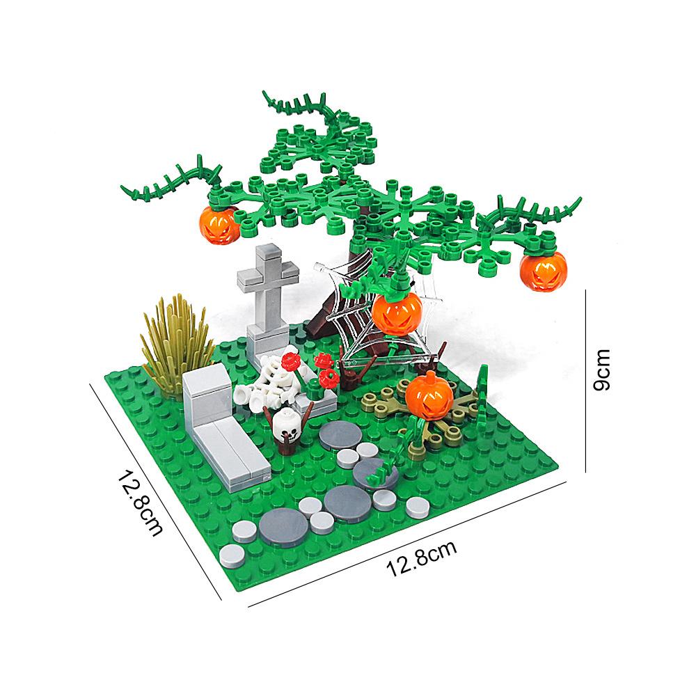 Moc Small Particle Diy Assembly Ghost Cemetery Scene Ornaments Toy Building Blocks Horror Theme Room Decorations
