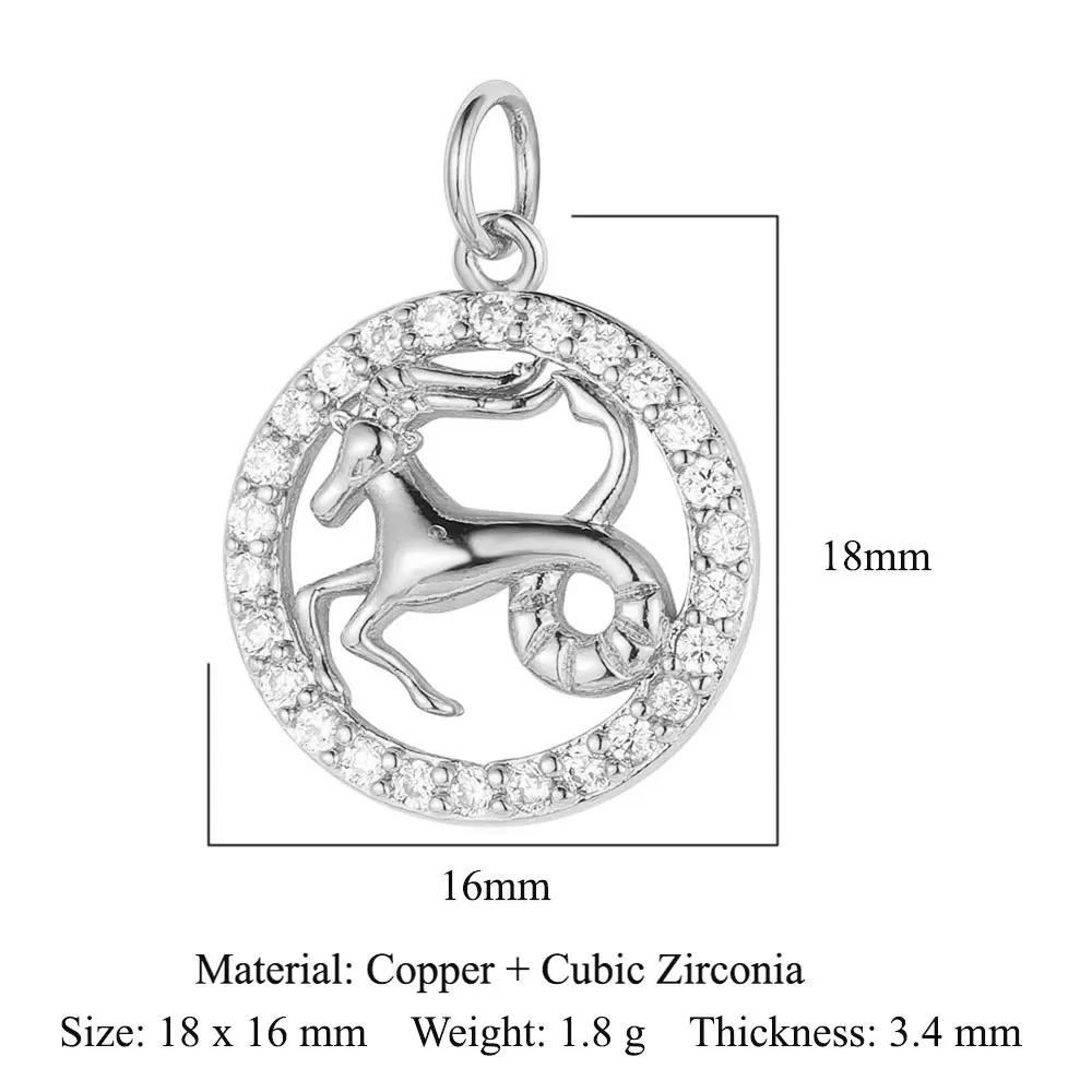 Zodiac Sign Copper Zricon Charm Round Constellation Capricorn Taurus Aries Pendant for Bracelet Necklace Making