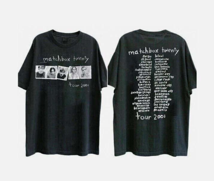 

100% cotton TOPS UNISEX TEES MENS WOMENS Matchbox Twenty Band Tour 2001 Black Short Sleeve Cotton T-shirt 4XL чёрный