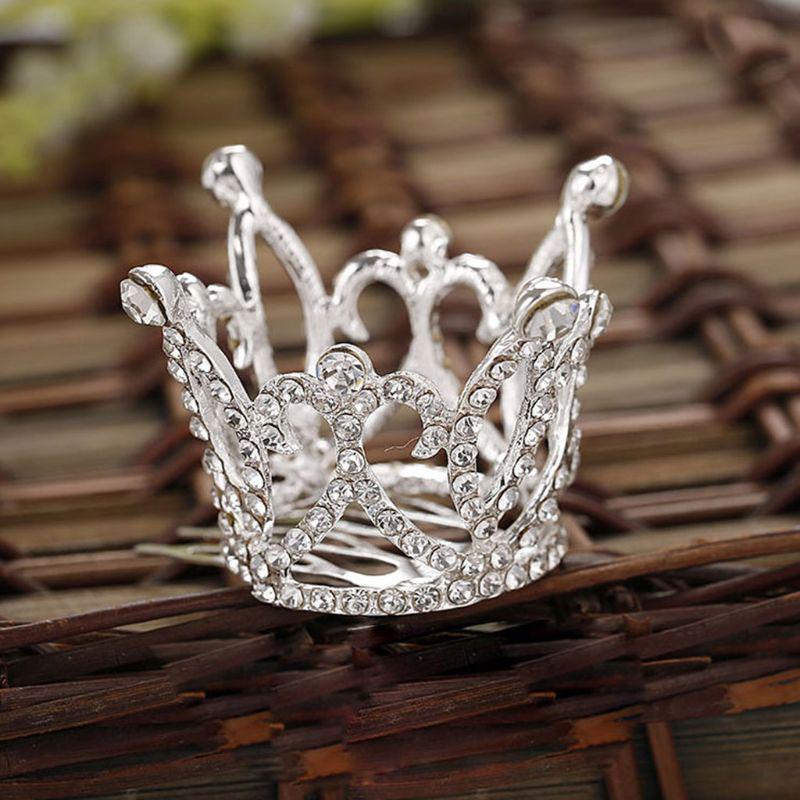2pcs Baroque Mini Flower Girls Rhinestone Crown Tiara Headwear Gold