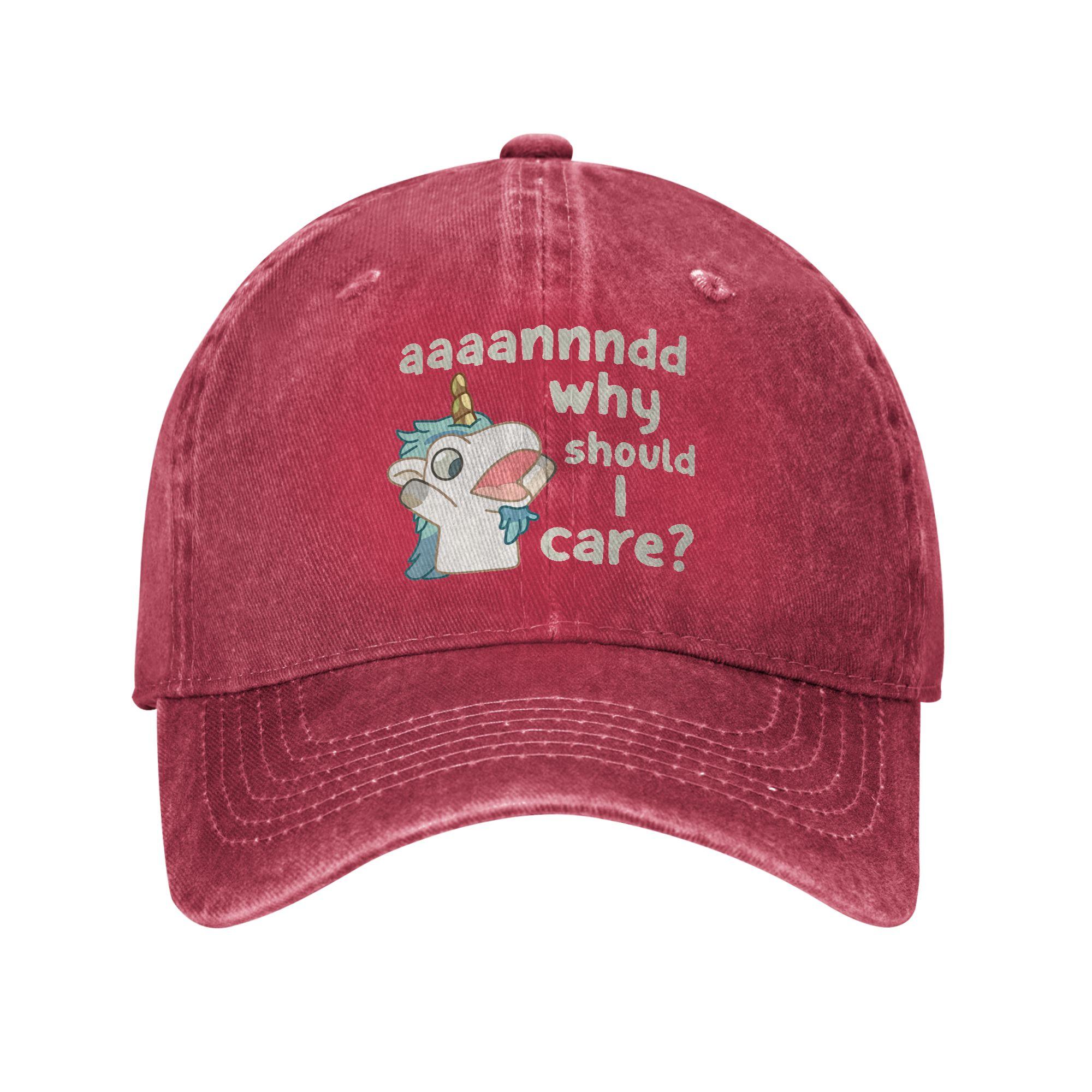 Annnd Why Should I Care Unicorse Blue Heeler Casual Baseball Cap Summer Trucker Hat SunProof Running Hats Unisex Baseball Caps One Size