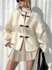 Winter Damen Dickes Kunstfell Schnalle Rundhals Langarm Kurzer Cardigan Mode Schicker Mantel