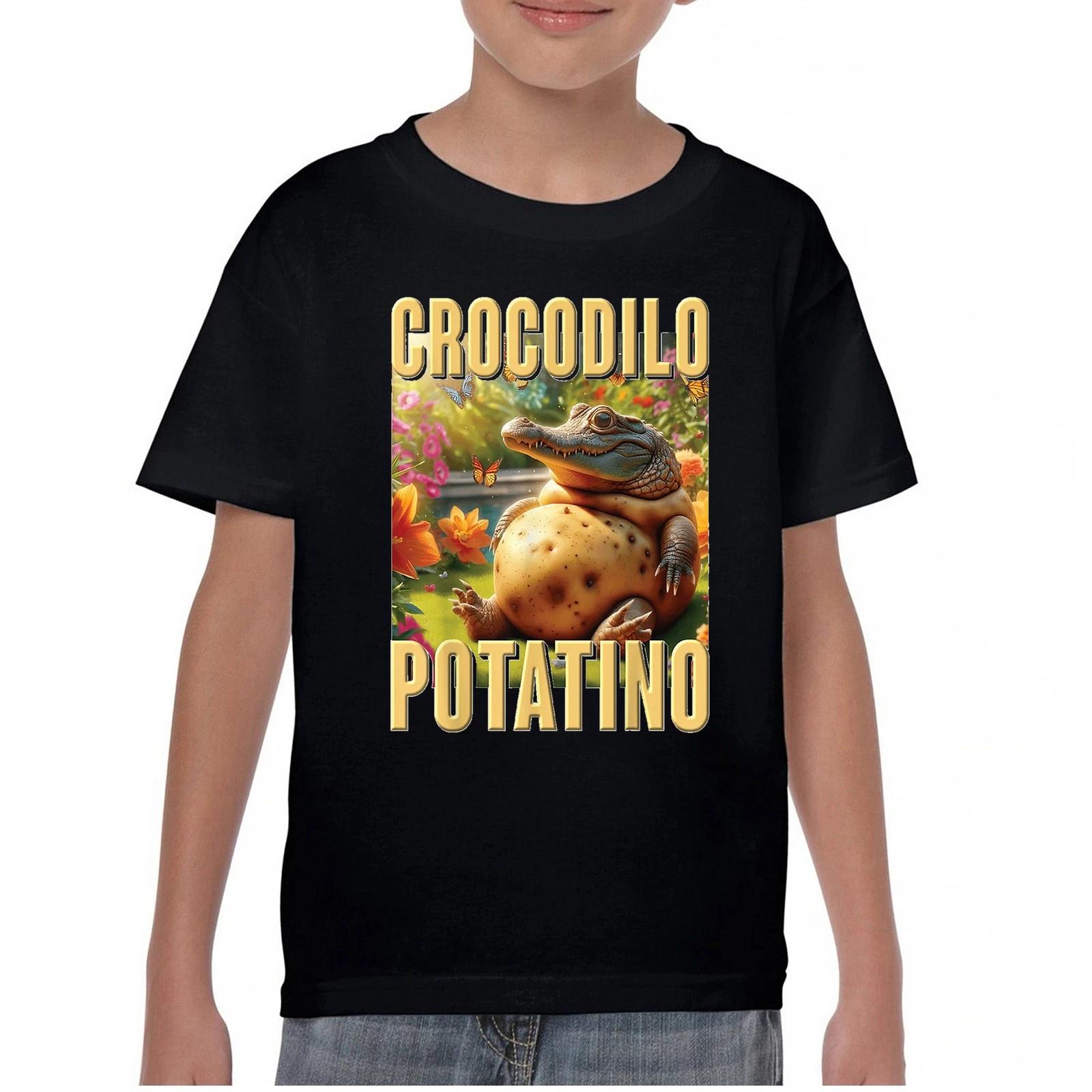 

Crocodilo Potatino Youth kids boys T-Shirt Fun Italian Brainrot Gen Z Alpha Meme Kids 120