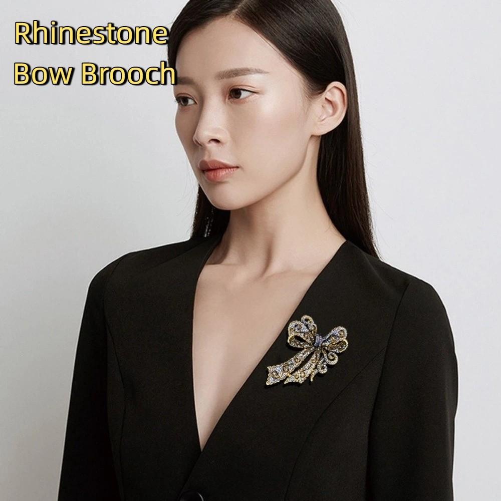Luxury Rhinestone Bow Brooch Trendy Jewelry Bowknot Pin Fashion Crystal Inlaid Brooch Evening Gala
