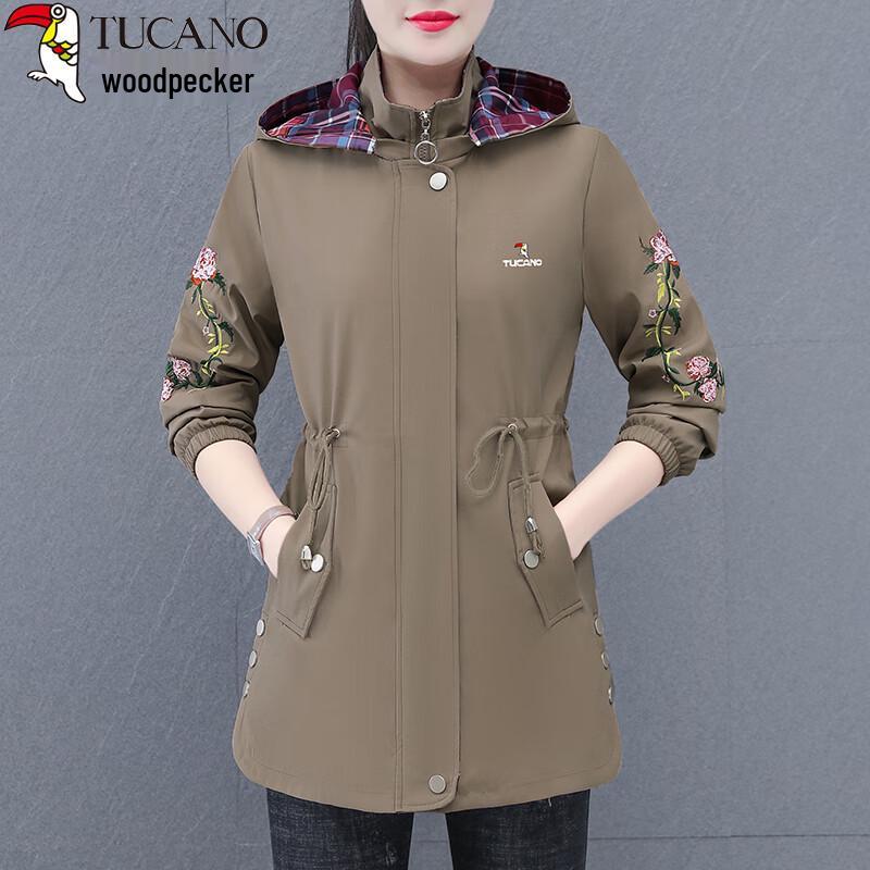 Woodpecker Women's Mid-Length Embroidered Trench Coat