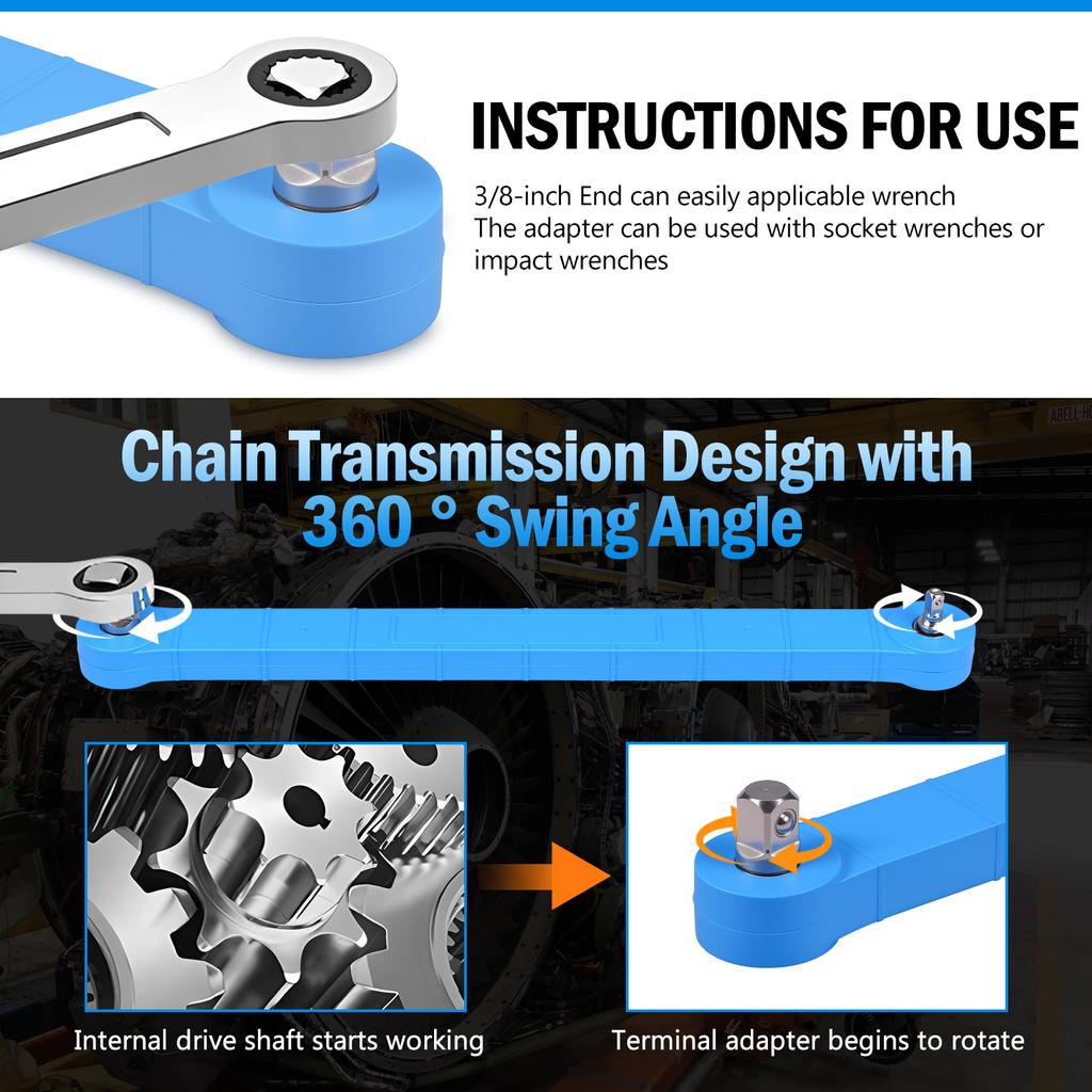 Offset Extension WrenchPro Offset Extension Wrench Extender Tool with 1/4" 3/8" 1/2" Square Drive Adapter Impact Socket Ratchet