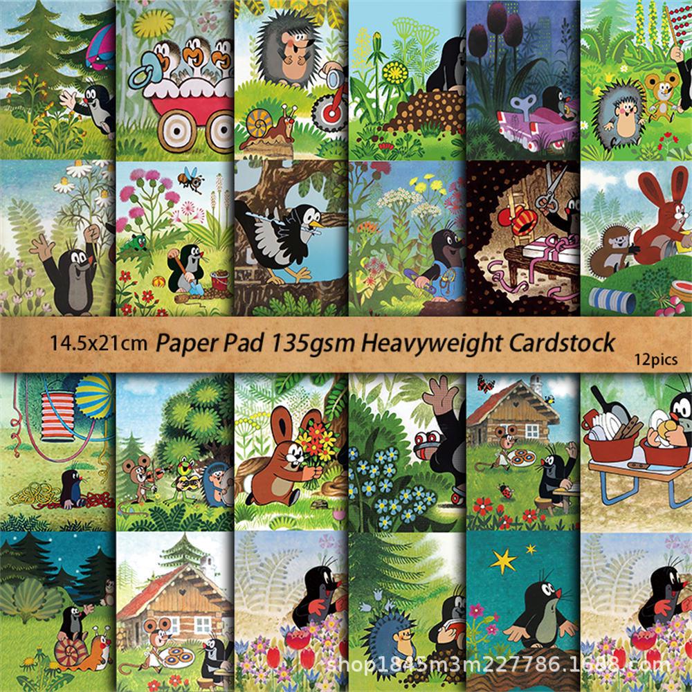 12 Sheets Vintage Mole Story Illustration Paper for Journaling and Collage
