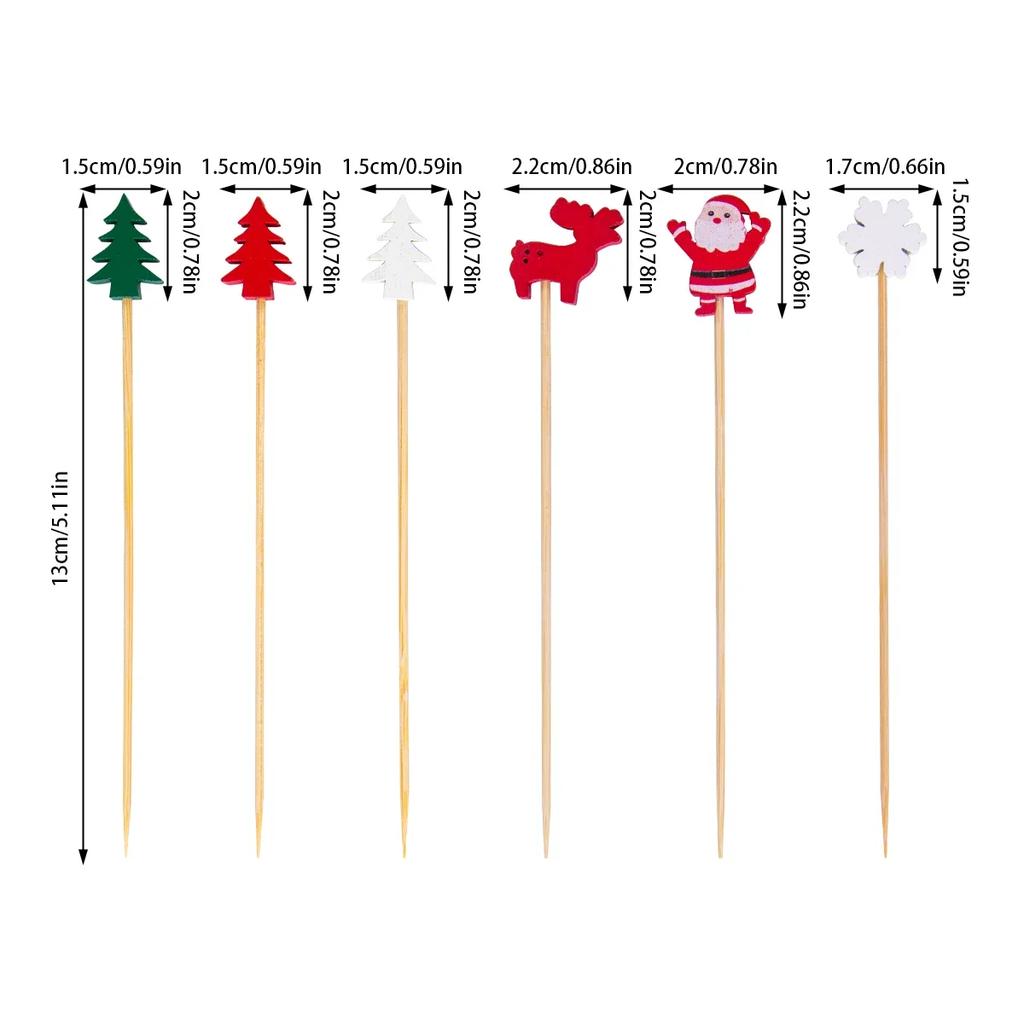 50 Stück/Set Weihnachten Fruchtspieße Einweg Bambusspieße Schneeflocke Weihnachtsbaum Elch Weihnachtsmann Schneemann Spieße Weihnachtsdekoration