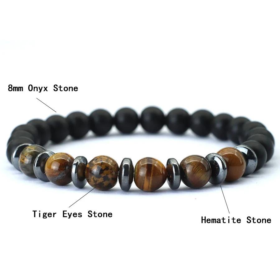 Fashion Beaded Bracelet For Men Black Frosted Stone Chakra Braslet Blue Howlite Tiger Eyes Strand Braclet Pulsera Hombre Joias