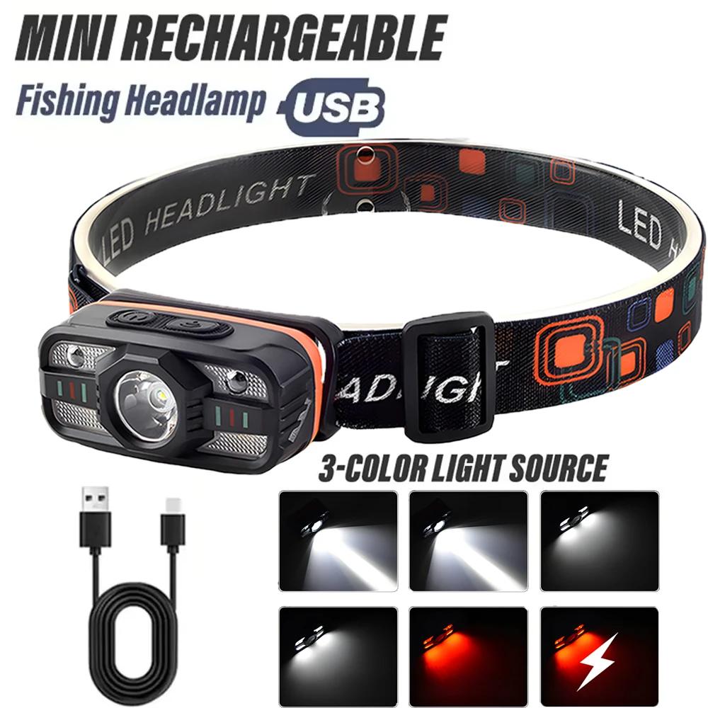 Portable Sensor LED Headlamp Light Rechargeable 6 Lighting Modes Induction Head Flashlight for Outdoor Camping Head Torch