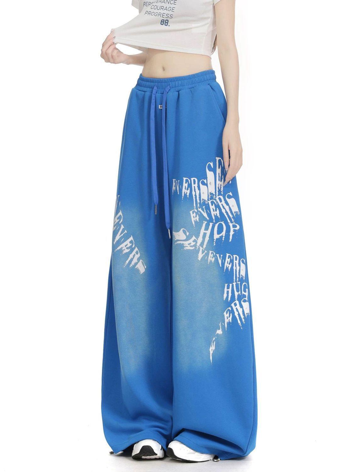 Women s Retro Gradient Letter Print Wide-Leg Jazz Sweatpants 2X-Large