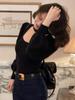 Sweaters Autumn and Winter The New Niche Bubble Sleeves Square Neck Bottoming Shirt and Long-sleeved Knitted Tops.