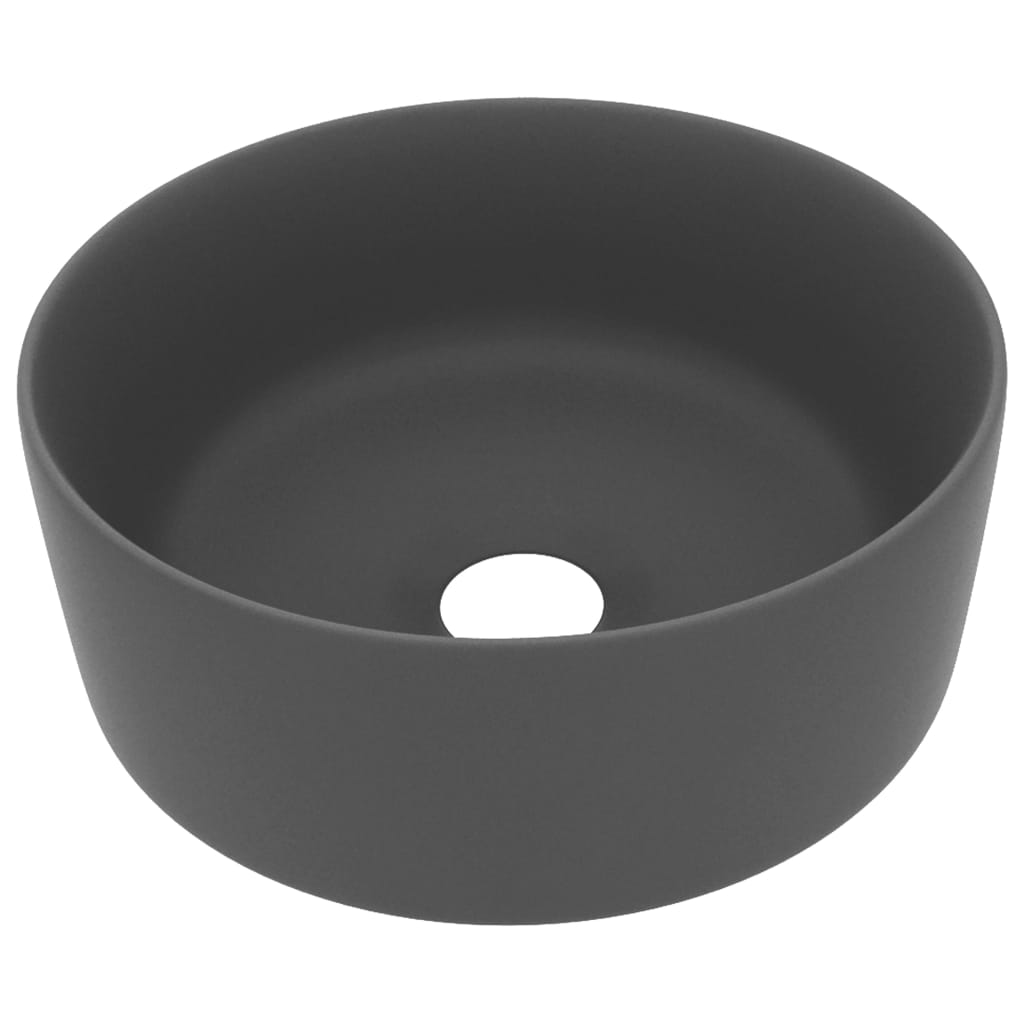 Luxury Round Wash Basin Matte Dark Grey 40 X 15 Cm Ceramic