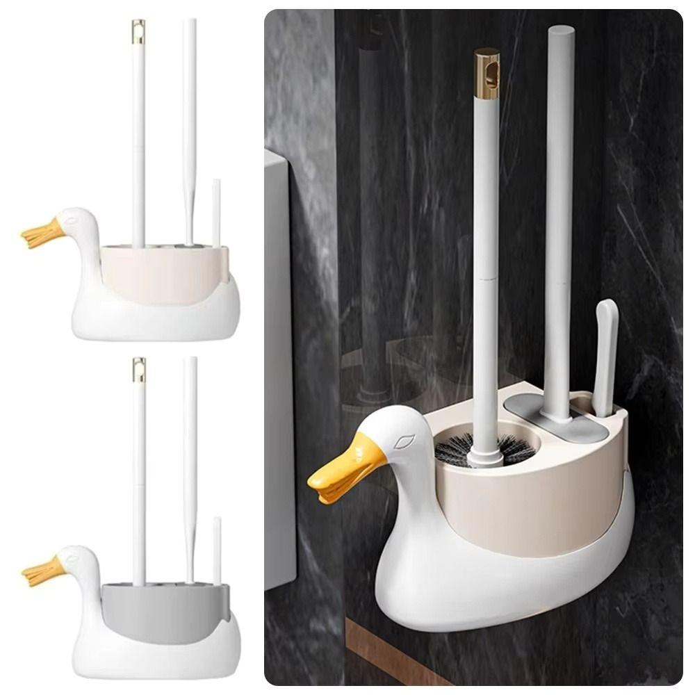 Quick Drainage Toilet Brush White Grey Color Toilet Brush Set  Household Use