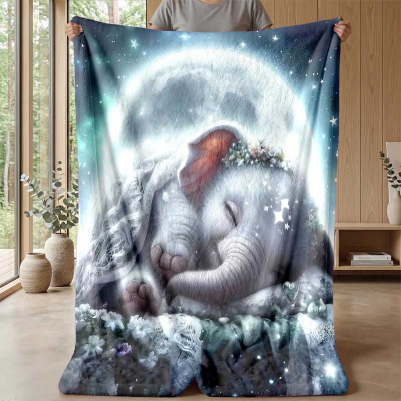 Elephant Singing Under Rainbow Theme Blanket Lightweight Warm Flannel Blanket Decorative Throw Blanket for Home Decoration