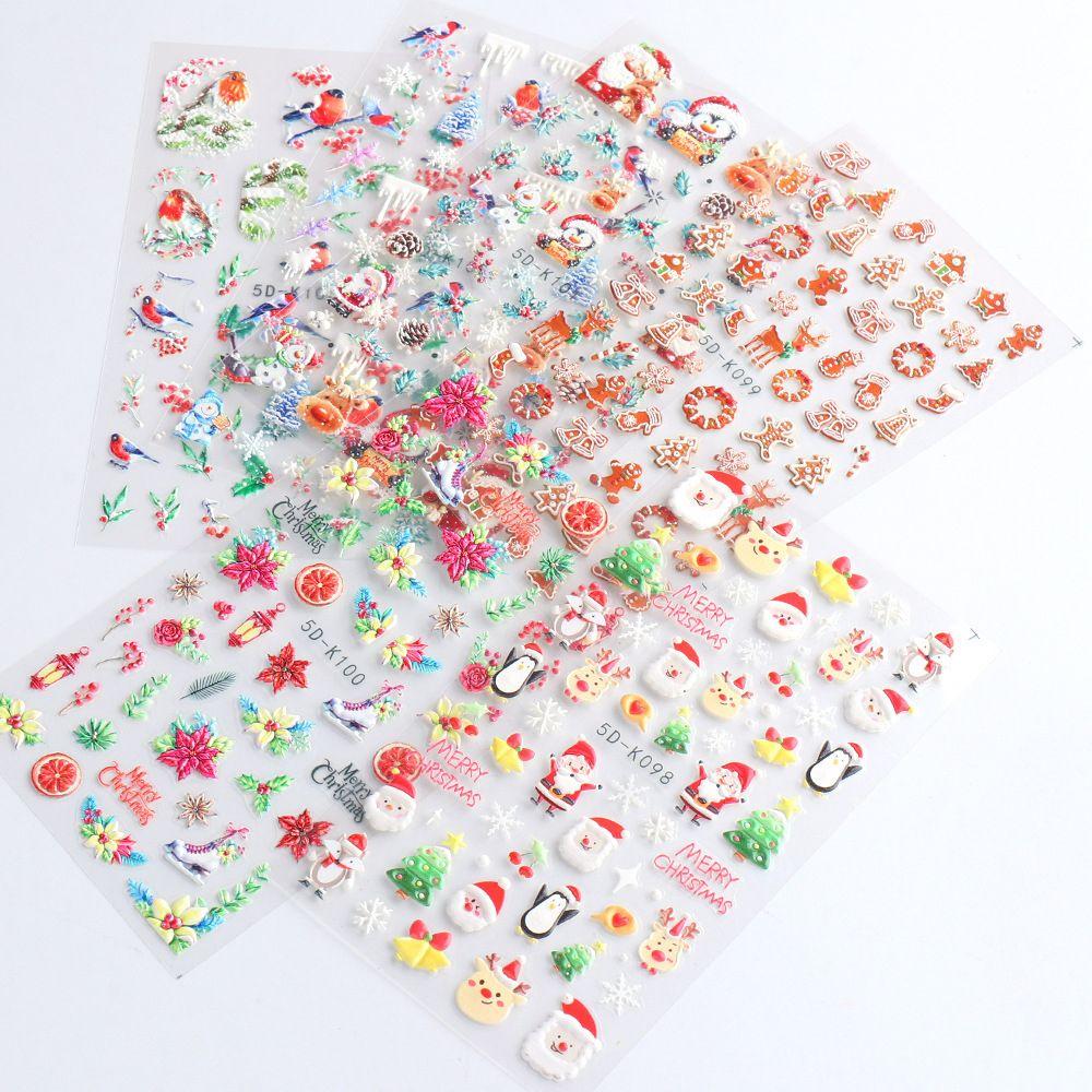 Nail Art Decoration Gingerbread Man Festive Design Winter Nail Stickers 5D Embossed Snowflakes