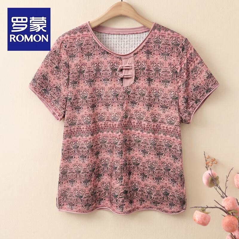 ROMON Women s Summer Floral Plaid Short Sleeve Top L